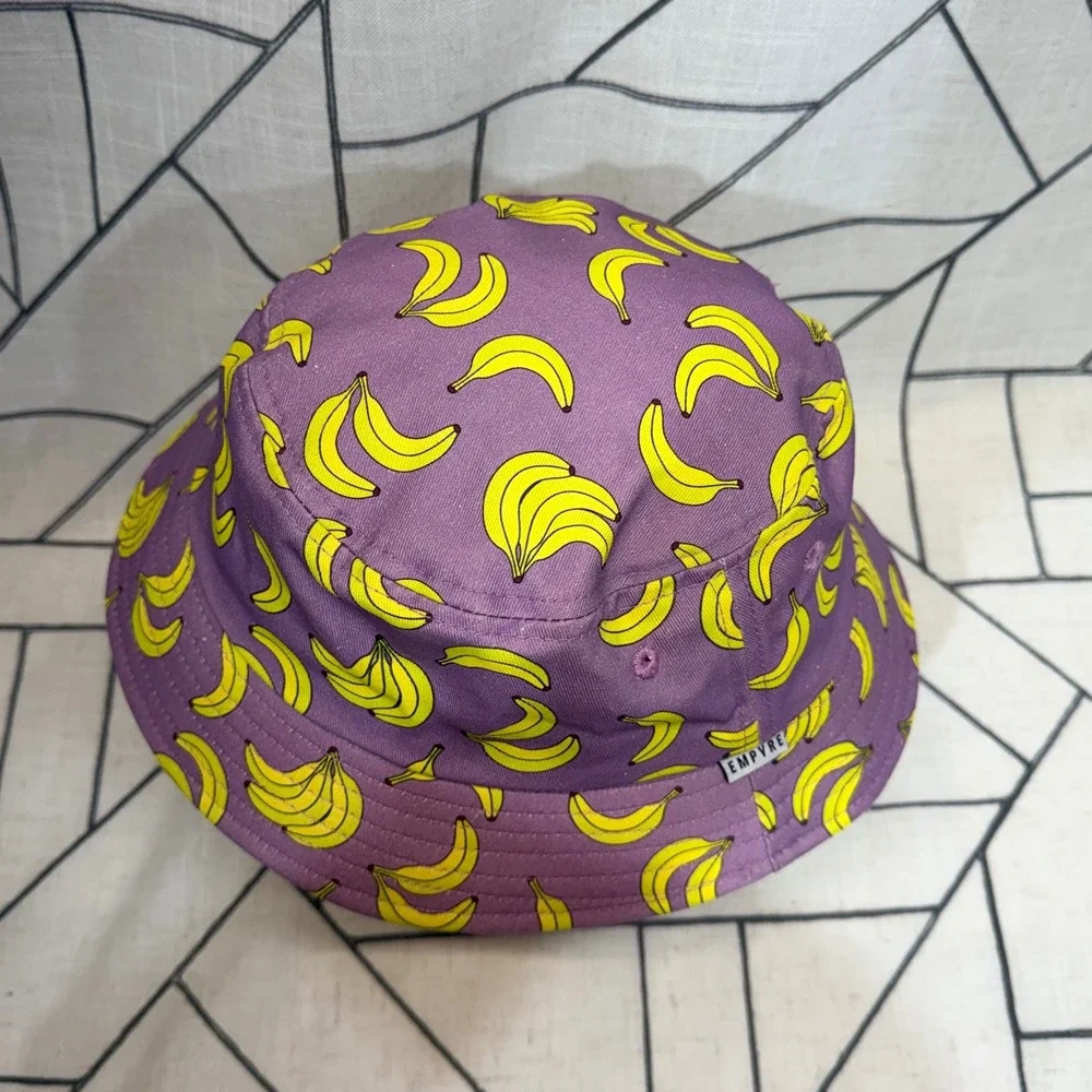 Empyre Bucket Hat One Size Purple‎ Yellow Banana Print Streetwear Sun Hat